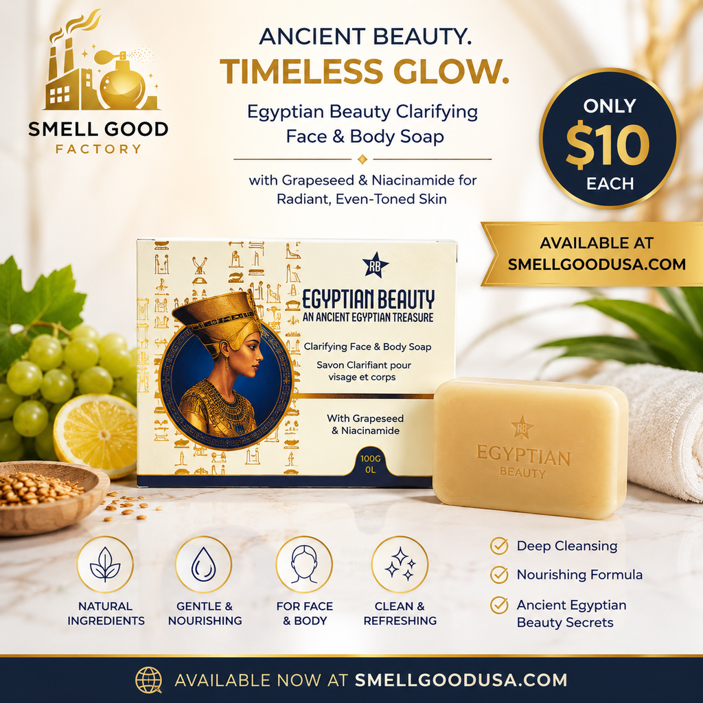 Egyptian Beauty Clarifying Face & Body Soap with Grapeseed & Niacinamide | Ancient Egyptian Glow Formula for Radiant Skin | Luxury Skin Care Bar | Smell Good Factory
